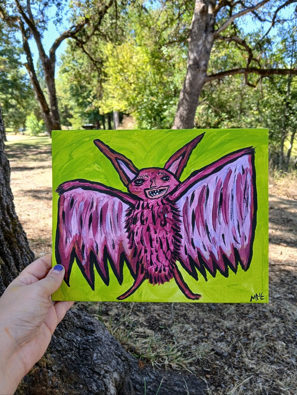 Purple Bat Painting Folk Art